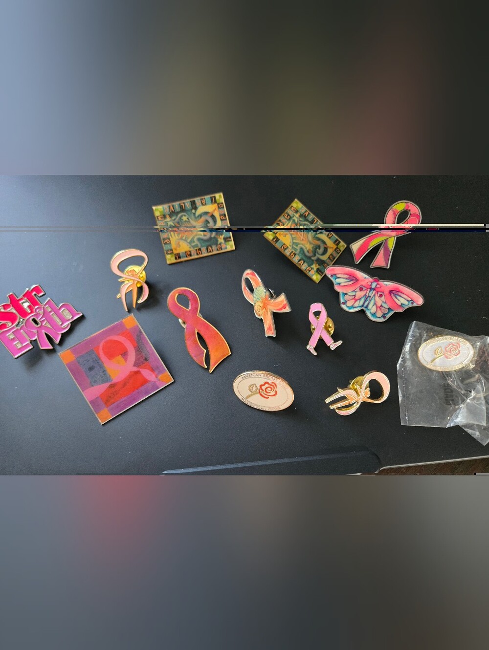 Lot Of Pink Ribbon Breast Cancer Awareness Enamel Pins - Pink